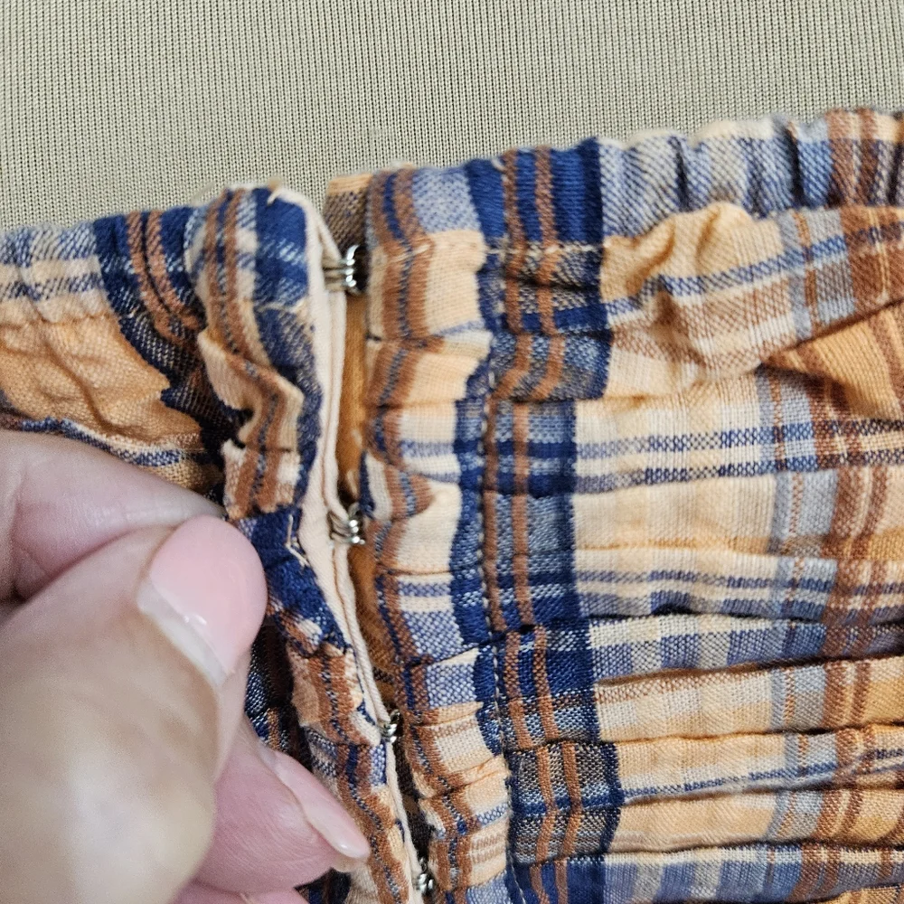 Anthropologie Verb Plaid Ruffle‎ Crop Top Orange Blue Y2K Cottagecore Prairie